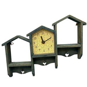 Wooden Clock with Built In Mini Shelves & Hooks Hearts 12" W Green Cottage Core